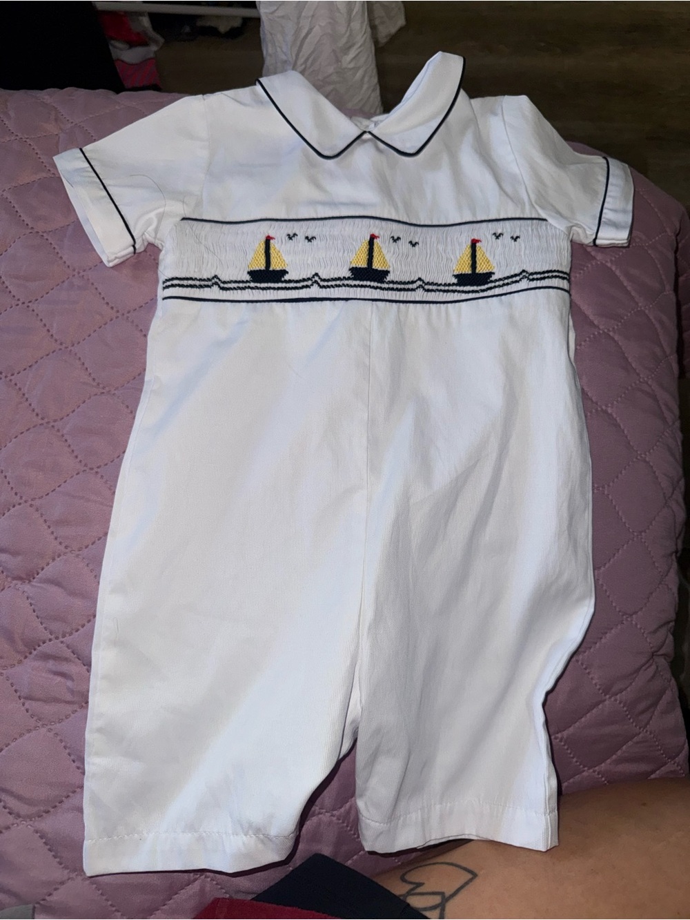 Carriage Boutique White One-Piece with Yellow Sailboat Smocking